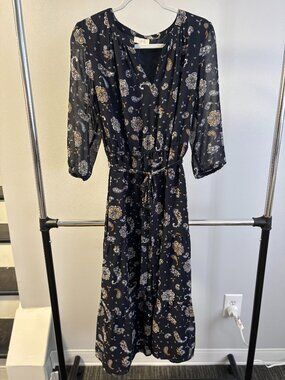 NWT***** LOFT PETITE FULL LENGTH PAISLEY NAVY BLUE Dress